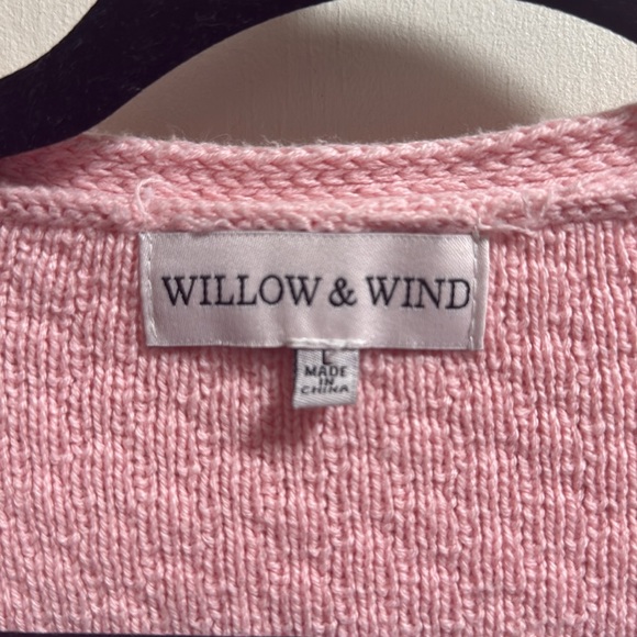 Willow & Wind Pink Daisy Embroidered Cropped Cardigan, Size L - Picture 2 of 4